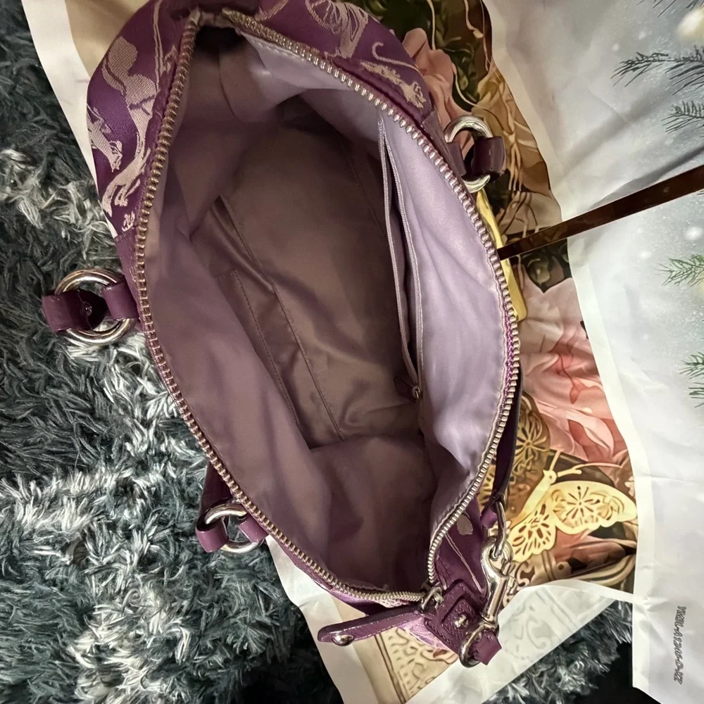 Coach Ashley Purple Horse & Carriage Satchel Purse Bag - Picture 14 of 14